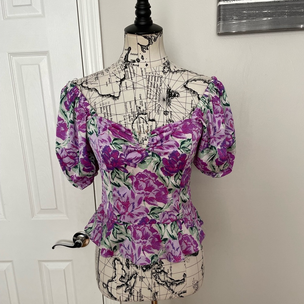 NWOT WAYF Off Shoulder Puffy Bubble Fit Flare Floral Print-peplum Keyhole Heart